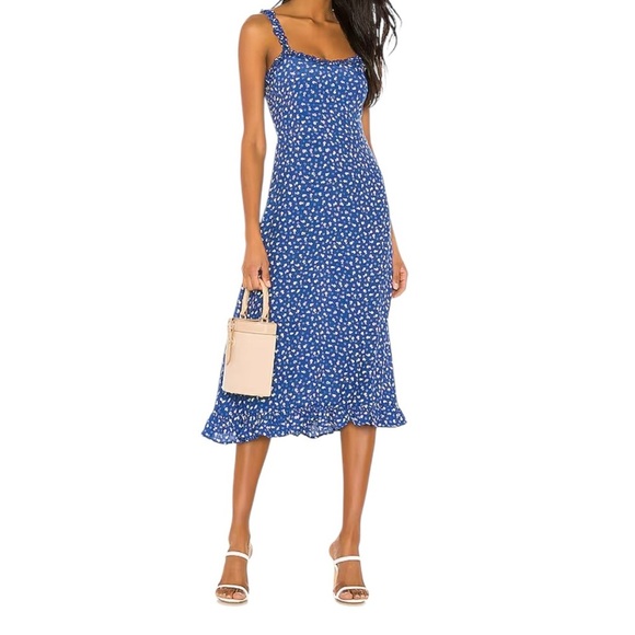 Faithfull the Brand Noemie Floral Blue Midi Dress - Picture 1 of 8